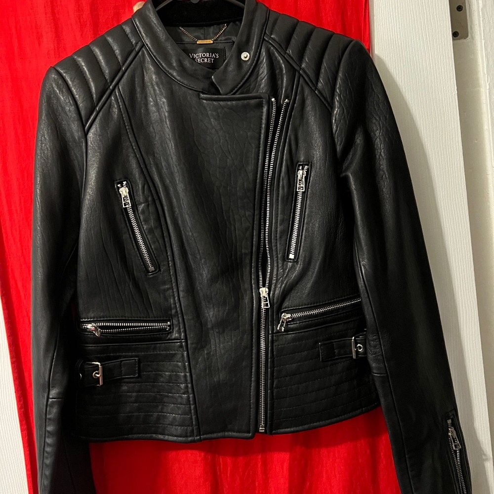 Victoria’s Secret Black Moto 100% Leather Jacket, S